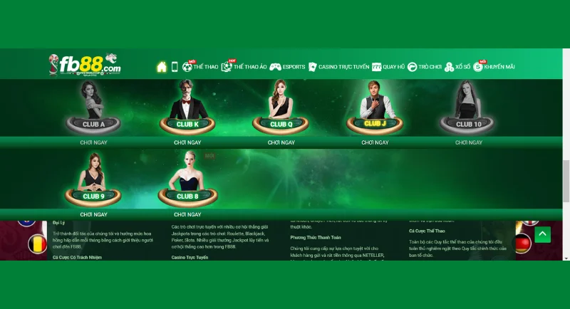 các sảnh chơi fb88 casino