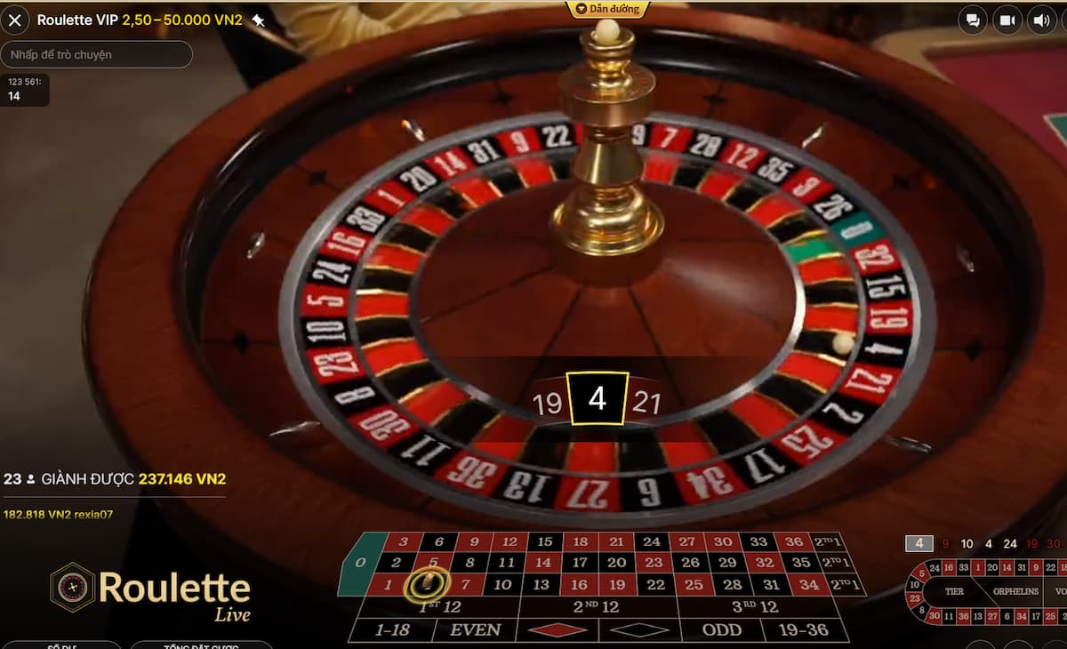 đặt cược và bắt đầu quay roulette 