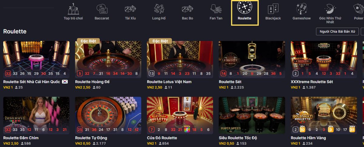 chọn phiên bản roulette hi88 muốn chơi